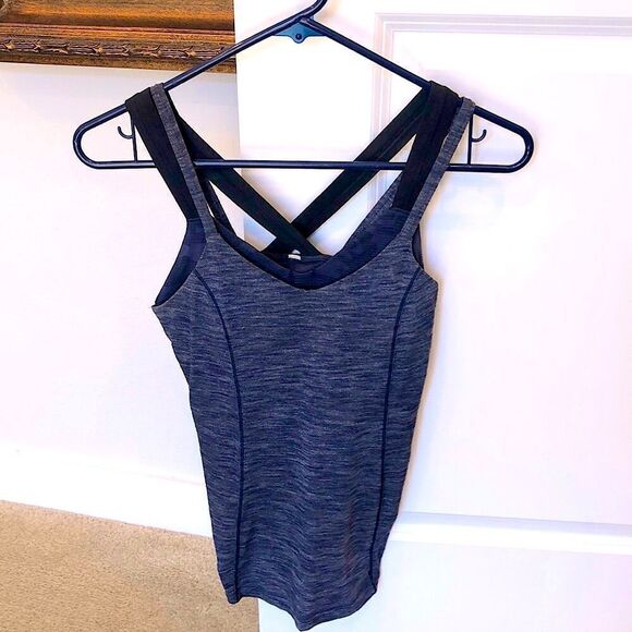 NWOT Lululemon navy & white striped workout tank with built in bra - Picture 1 of 8